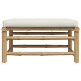 Garden Footrest with Cream White Cushion Bamboo