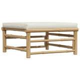 Garden Footrest with Cream White Cushion Bamboo - Rear View