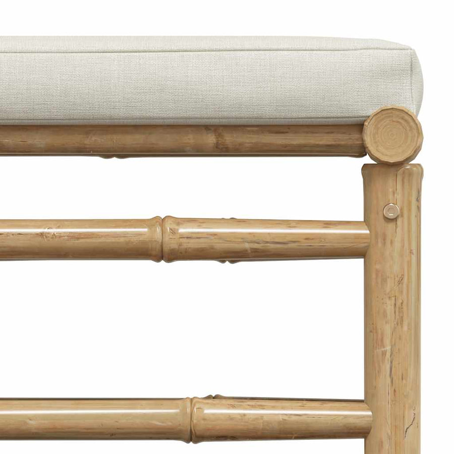 Garden Footrest with Cream White Cushion Bamboo