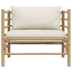 Garden Sofa with Cream White Cushions Bamboo