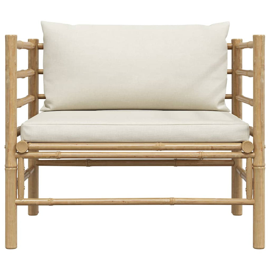 Garden Sofa with Cream White Cushions Bamboo