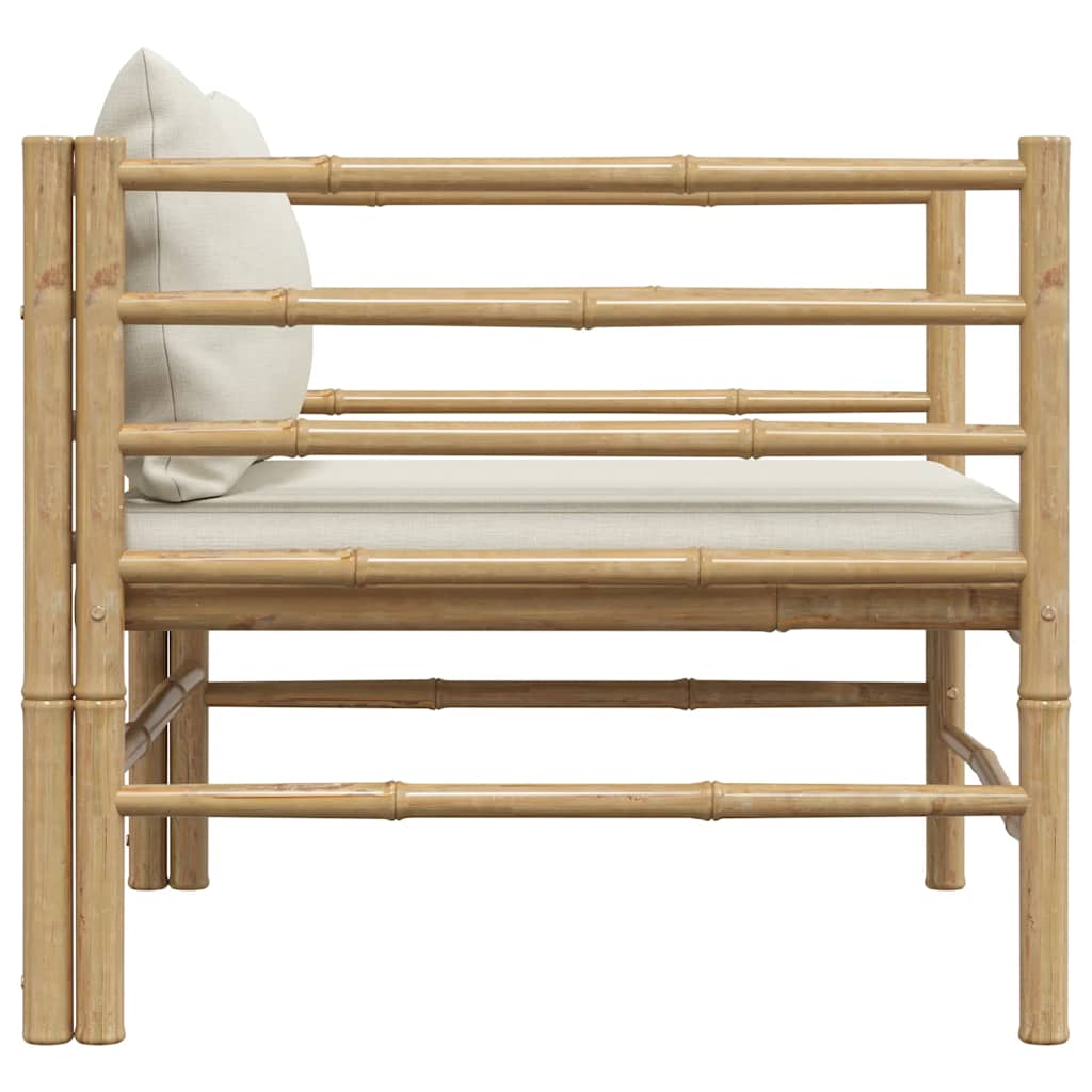 Garden Sofa with Cream White Cushions Bamboo