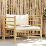 Garden Sofa with Cream White Cushions Bamboo