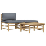3 Piece Garden Lounge Set with Dark Grey Cushions Bamboo - Front View