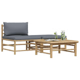 3 Piece Garden Lounge Set with Dark Grey Cushions Bamboo - Side View