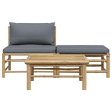 3 Piece Garden Lounge Set with Dark Grey Cushions Bamboo - Top-Down View
