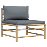 3 Piece Garden Lounge Set with Dark Grey Cushions Bamboo - 45-Degree Angle