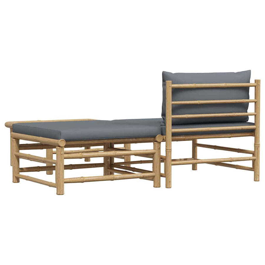 3 Piece Garden Lounge Set with Dark Grey Cushions Bamboo