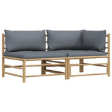 2 Piece Garden Lounge Set with Dark Grey Cushions Bamboo - Front View