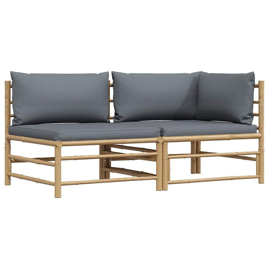 2 Piece Garden Lounge Set with Dark Grey Cushions Bamboo