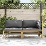 2 Piece Garden Lounge Set with Dark Grey Cushions Bamboo - Side View
