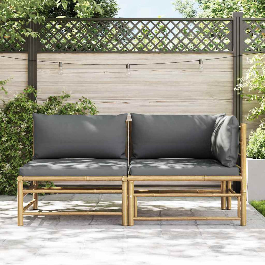 2 Piece Garden Lounge Set with Dark Grey Cushions Bamboo