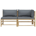 2 Piece Garden Lounge Set with Dark Grey Cushions Bamboo