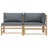 2 Piece Garden Lounge Set with Dark Grey Cushions Bamboo - Top-Down View