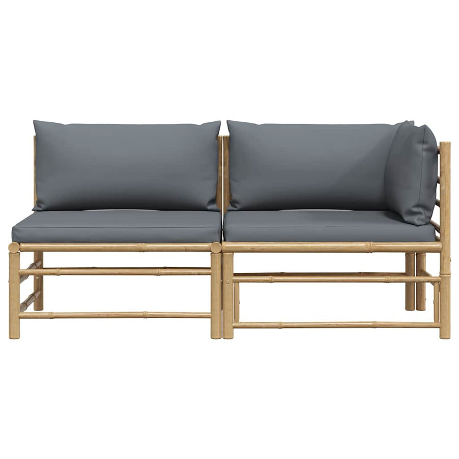 2 Piece Garden Lounge Set with Dark Grey Cushions Bamboo