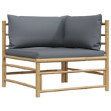 2 Piece Garden Lounge Set with Dark Grey Cushions Bamboo - Rear View