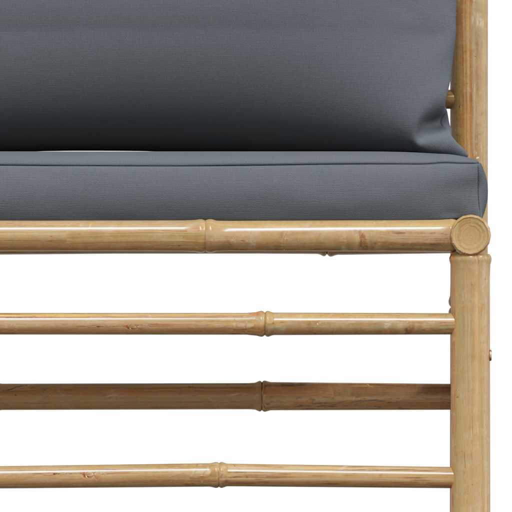 2 Piece Garden Lounge Set with Dark Grey Cushions Bamboo