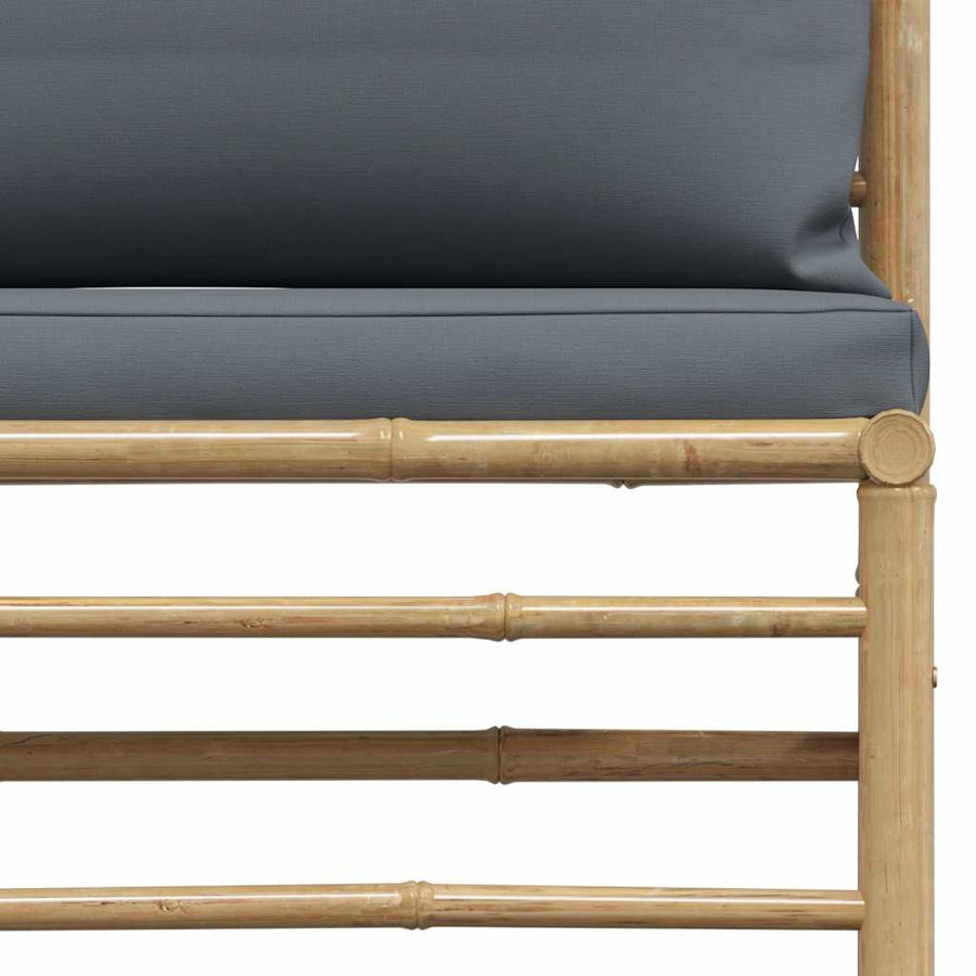 2 Piece Garden Lounge Set with Dark Grey Cushions Bamboo