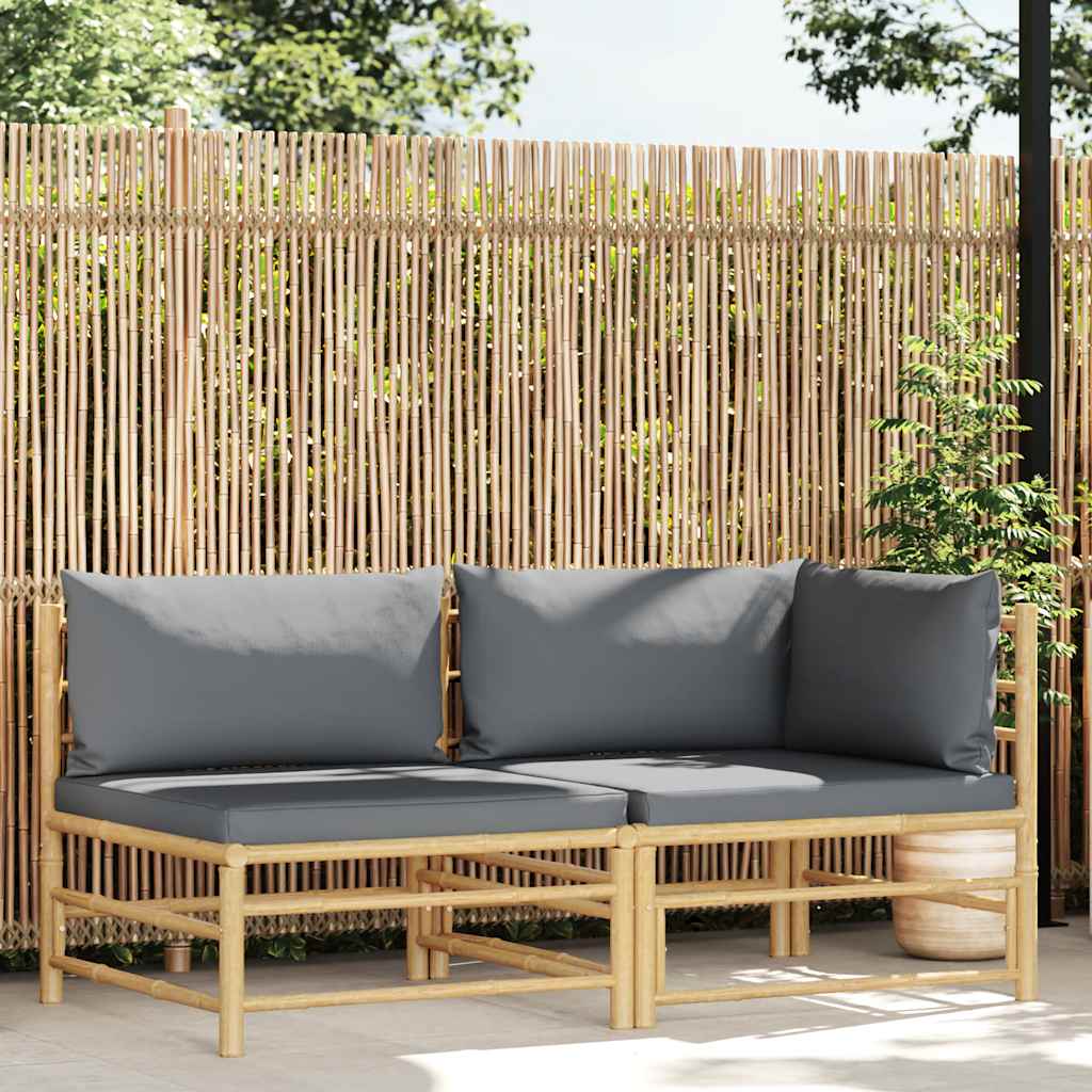 2 Piece Garden Lounge Set with Dark Grey Cushions Bamboo