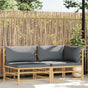 2 Piece Garden Lounge Set with Dark Grey Cushions Bamboo