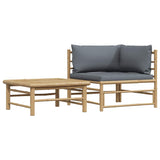 2 Piece Garden Lounge Set with Dark Grey Cushions Bamboo - Front View