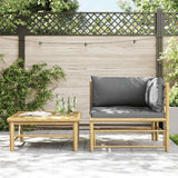 2 Piece Garden Lounge Set with Dark Grey Cushions Bamboo - Side View