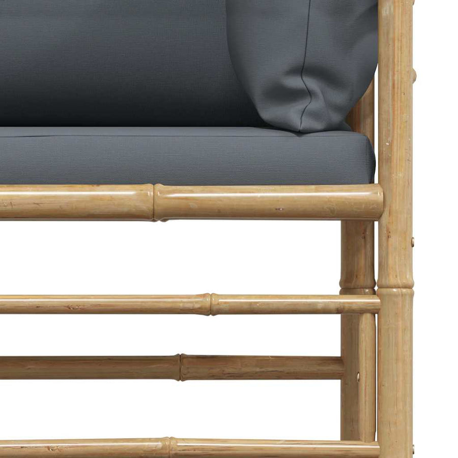 2 Piece Garden Lounge Set with Dark Grey Cushions Bamboo