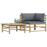 2 Piece Garden Lounge Set with Dark Grey Cushions Bamboo