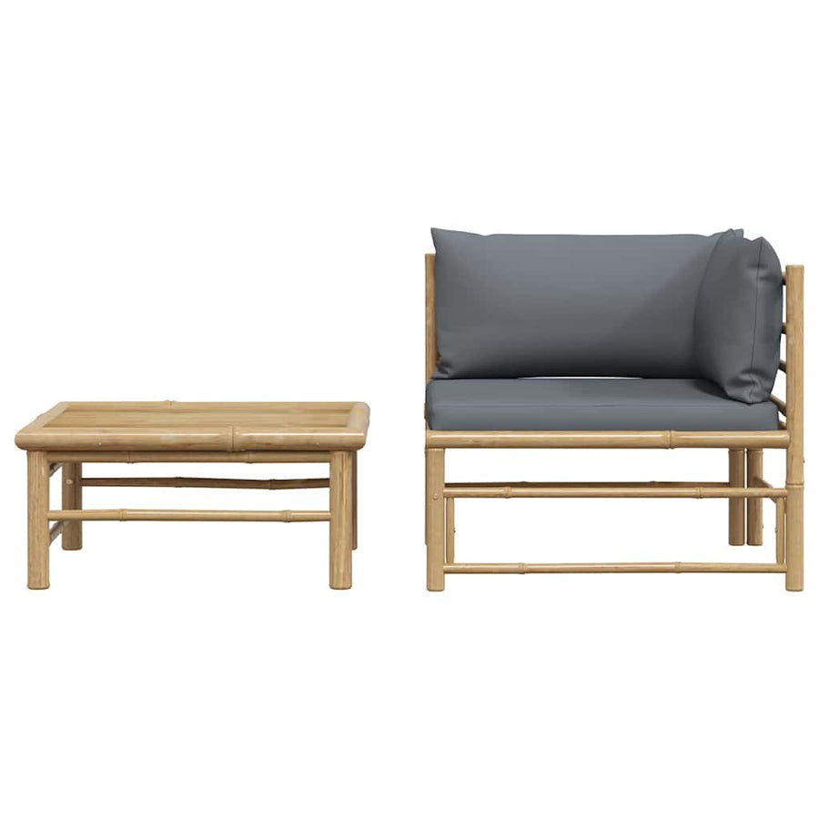 2 Piece Garden Lounge Set with Dark Grey Cushions Bamboo