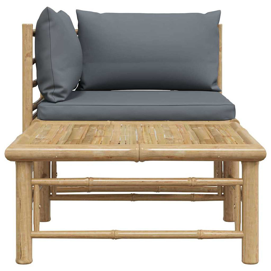 2 Piece Garden Lounge Set with Dark Grey Cushions Bamboo