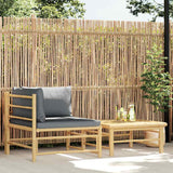 2 Piece Garden Lounge Set with Dark Grey Cushions Bamboo