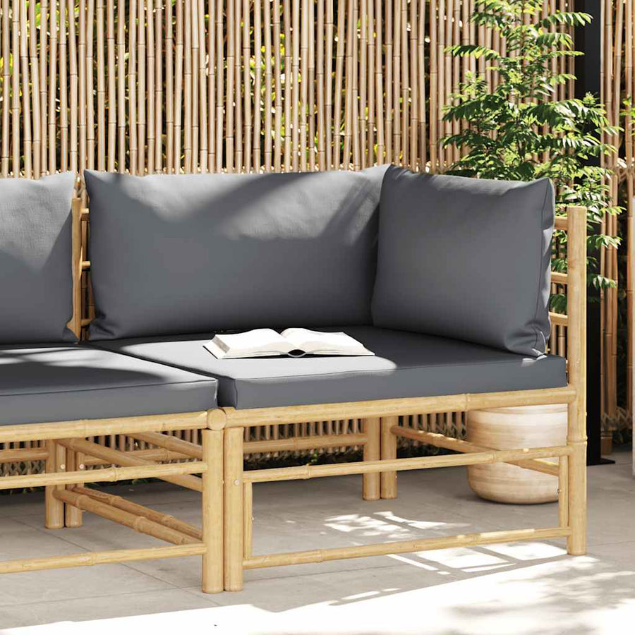 Garden Corner Sofa with Dark Grey Cushions Bamboo