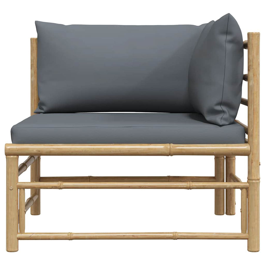 Garden Corner Sofa with Dark Grey Cushions Bamboo