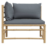 Garden Corner Sofa with Dark Grey Cushions Bamboo - 45-Degree Angle