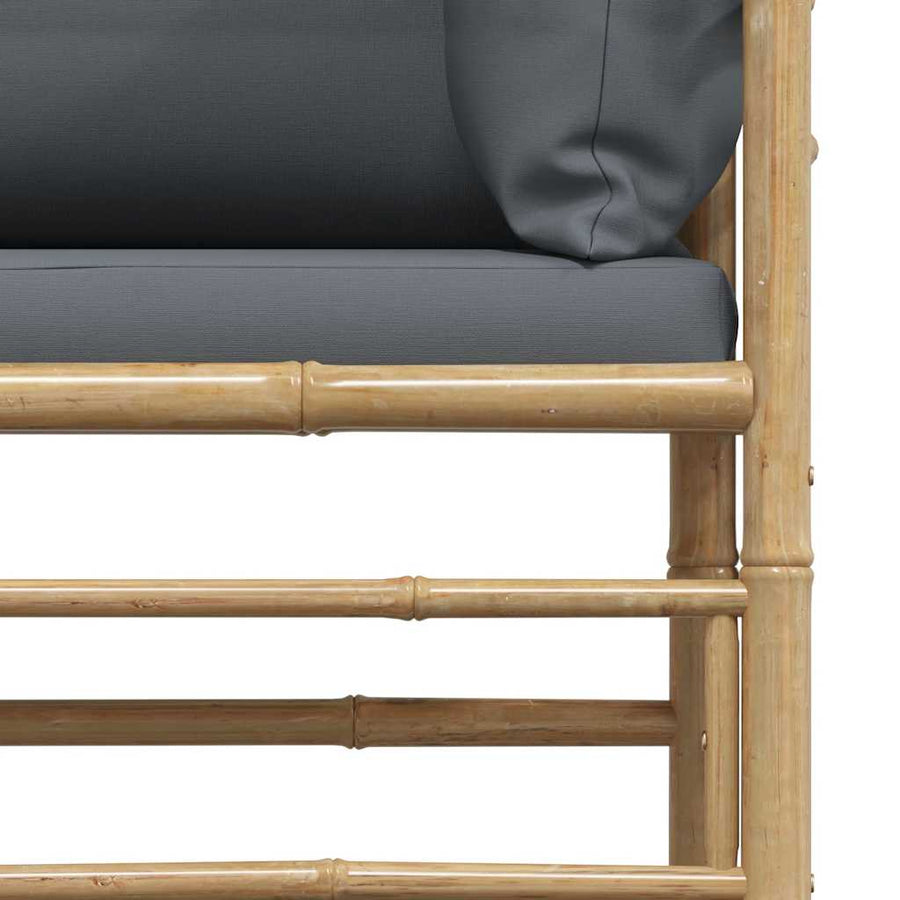 Garden Corner Sofa with Dark Grey Cushions Bamboo