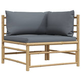 Garden Corner Sofa with Dark Grey Cushions Bamboo