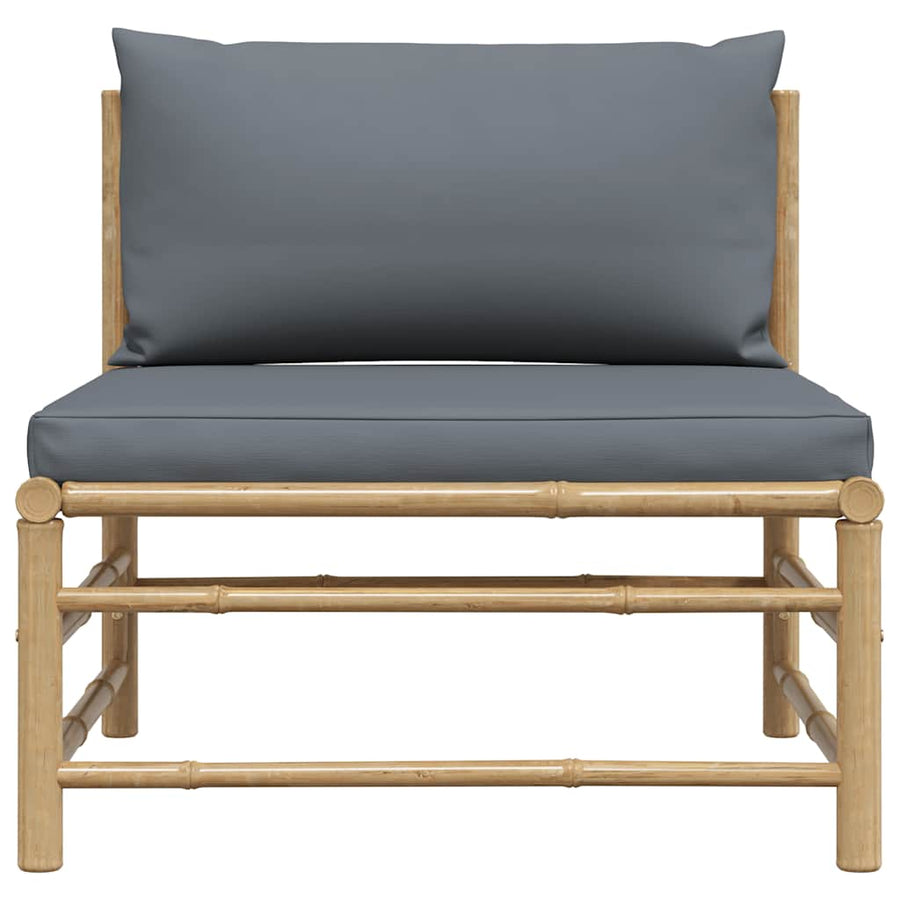 Garden Middle Sofa with Dark Grey Cushions Bamboo
