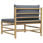 Garden Middle Sofa with Dark Grey Cushions Bamboo