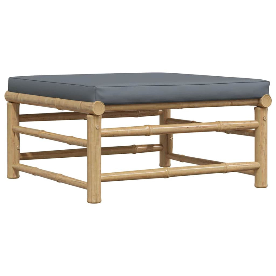 Garden Footrest with Dark Grey Cushion Bamboo