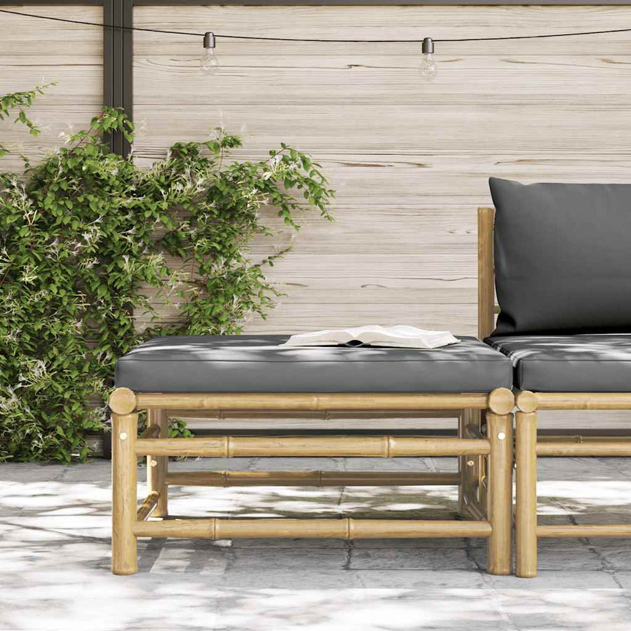 Garden Footrest with Dark Grey Cushion Bamboo
