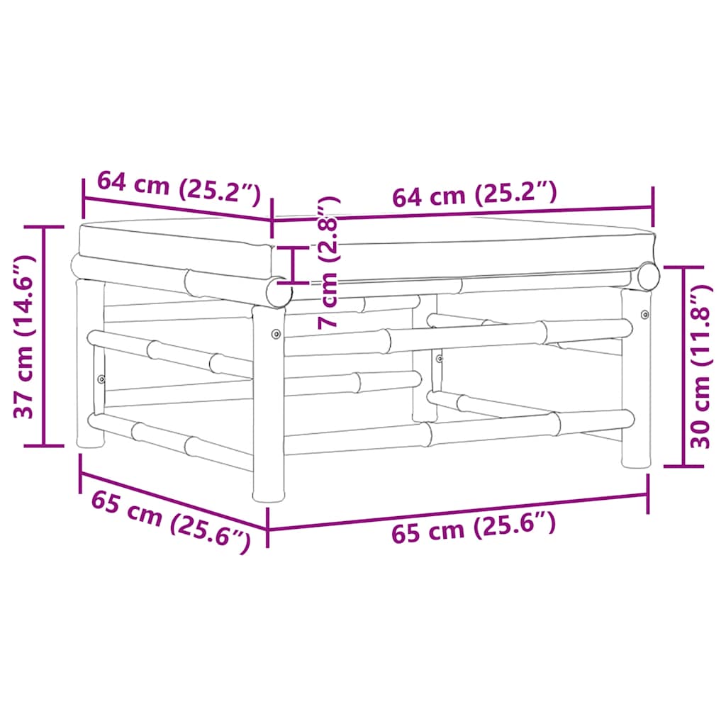 Garden Footrest with Dark Grey Cushion Bamboo