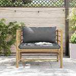 Garden Sofa with Dark Grey Cushions Bamboo