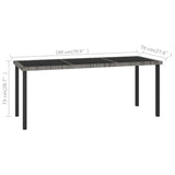 Garden Dining Table Grey 180x70x73 cm Poly Rattan - 45-Degree Angle