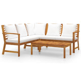 4 Piece Garden Lounge Set with Cushion Cream Solid Acacia Wood - Front View