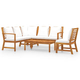 5 Piece Garden Lounge Set with Cushion Cream Solid Acacia Wood - Front View