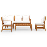 5 Piece Garden Lounge Set with Cushion Cream Solid Acacia Wood - Side View