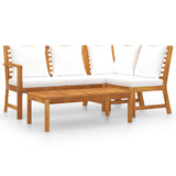 4 Piece Garden Lounge Set with Cushion Cream Solid Acacia Wood - Front View