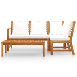 4 Piece Garden Lounge Set with Cushion Cream Solid Acacia Wood - Side View