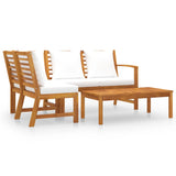 4 Piece Garden Lounge Set with Cushion Cream Solid Acacia Wood - Front View