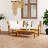 4 Piece Garden Lounge Set with Cushion Cream Solid Acacia Wood